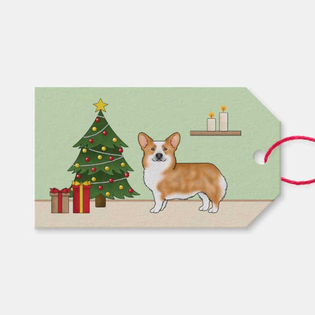 Red Pembroke Welsh Corgi Dog And Christmas Tree Gift Tags (Front (Horizontal))