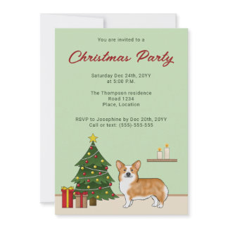 Red Pembroke Welsh Corgi Dog And Christmas Tree Invitation