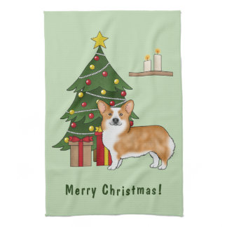 Red Pembroke Welsh Corgi Dog And Christmas Tree Kitchen Towel