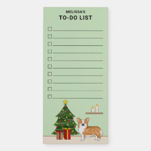 Red Pembroke Welsh Corgi Dog And Christmas Tree Magnetic Notepad