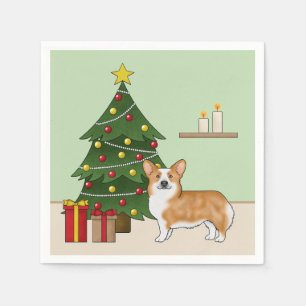 Red Pembroke Welsh Corgi Dog And Christmas Tree Napkins