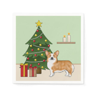 Red Pembroke Welsh Corgi Dog And Christmas Tree Napkins