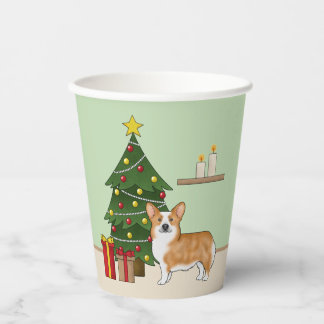 Red Pembroke Welsh Corgi Dog And Christmas Tree Paper Cups