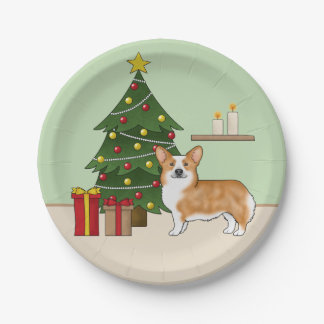 Red Pembroke Welsh Corgi Dog And Christmas Tree Paper Plates