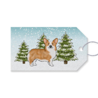 Red Pembroke Welsh Corgi Dog Blue Snowy Christmas Gift Tags