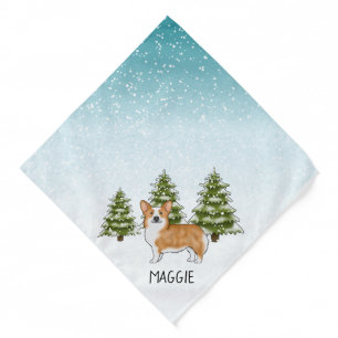 Red Pembroke Welsh Corgi Dog Christmas Custom Name Bandana