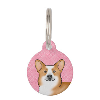Red Pembroke Welsh Corgi Dog Head Love Heart Pink Pet ID Tag