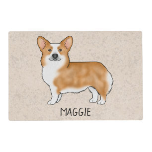 Red Pembroke Welsh Corgi Dog With Custom Name Placemat