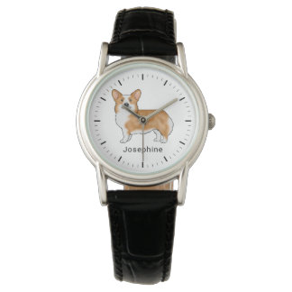 Red Pembroke Welsh Corgi Dog With Custom Name Watch