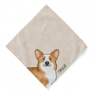 Red Pembroke Welsh Corgi Head Portrait And Name Bandana