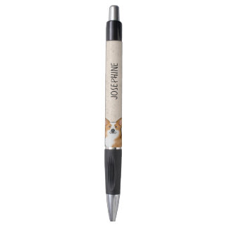 Red Pembroke Welsh Corgi Head Portrait And Name Pen