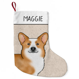 Red Pembroke Welsh Corgi Head Portrait And Name Small Christmas Stocking