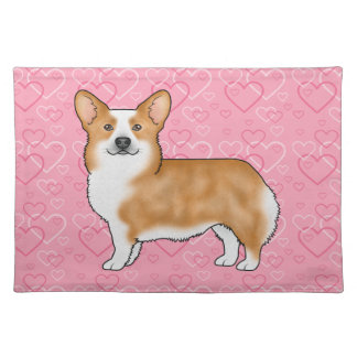 Red Pembroke Welsh Corgi Love Heart Pattern Pink Cloth Placemat