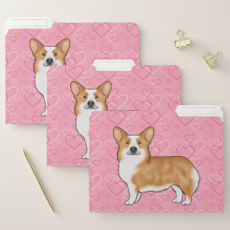 Red Pembroke Welsh Corgi Love Heart Pattern Pink File Folder