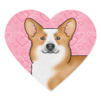 Red Pembroke Welsh Corgi Love Heart Pattern Pink Heart Sticker