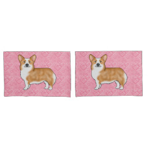 Red Pembroke Welsh Corgi Love Heart Pattern Pink Pillow Case