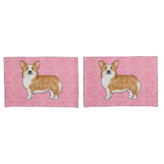 Red Pembroke Welsh Corgi Love Heart Pattern Pink Pillow Case
