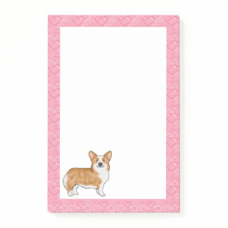 Red Pembroke Welsh Corgi Love Heart Pattern Pink Post-it Notes