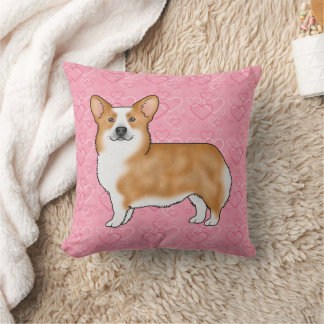 Red Pembroke Welsh Corgi Love Heart Pattern Pink Throw Pillow