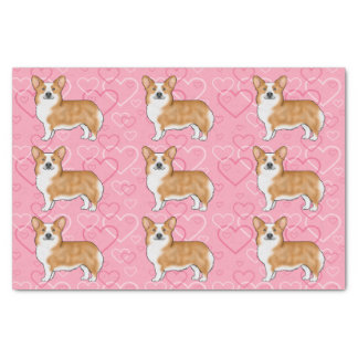 Red Pembroke Welsh Corgi Love Heart Pattern Pink Tissue Paper