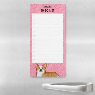 Red Pembroke Welsh Corgi On Pink Hearts To-Do List Magnetic Notepad