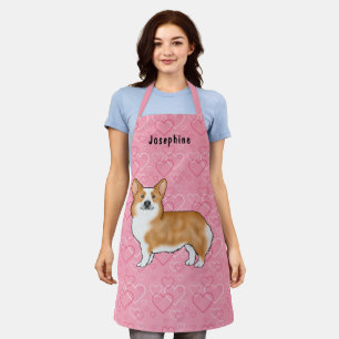 Red Pembroke Welsh Corgi On Pink Hearts With Name Apron