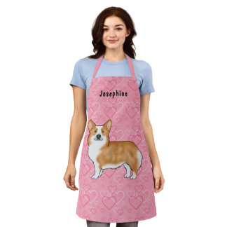 Red Pembroke Welsh Corgi On Pink Hearts With Name Apron