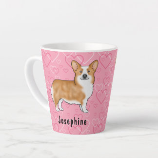 Red Pembroke Welsh Corgi On Pink Hearts With Name Latte Mug