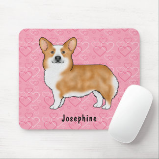 Red Pembroke Welsh Corgi On Pink Hearts With Name Mouse Pad