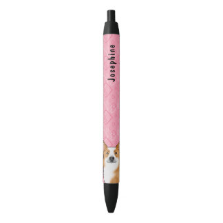 Red Pembroke Welsh Corgi On Pink Hearts With Name Pen