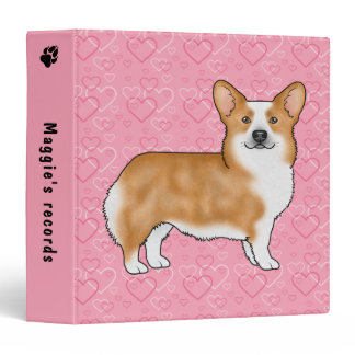 Red Pembroke Welsh Corgi On Pink Hearts With Text 3 Ring Binder
