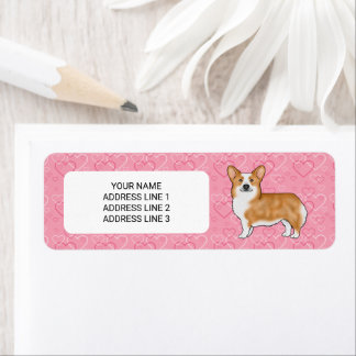 Red Pembroke Welsh Corgi On Pink Hearts With Text Label