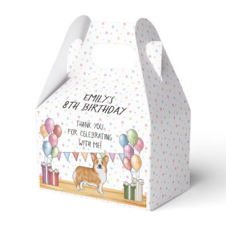 Red Pembroke Welsh Corgi Pastel Birthday Thank You Favor Boxes