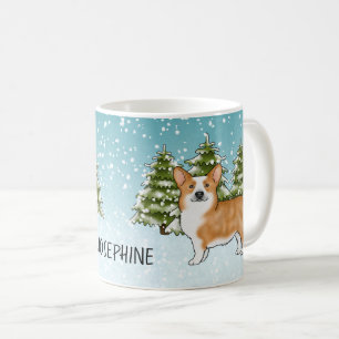 Red Pembroke Welsh Corgi Winter Forest Christmas Coffee Mug