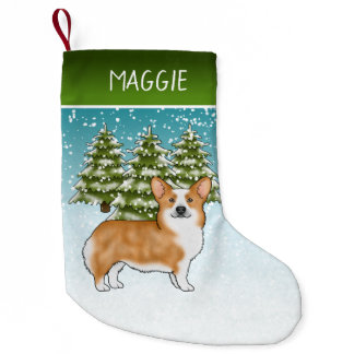 Red Pembroke Welsh Corgi Winter Forest Christmas Small Christmas Stocking