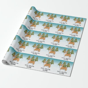 Red Pembroke Welsh Corgi Winter Forest Christmas Wrapping Paper