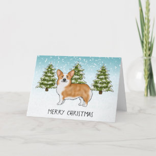 Red Pembroke Welsh Corgi Winter Merry Christmas Card