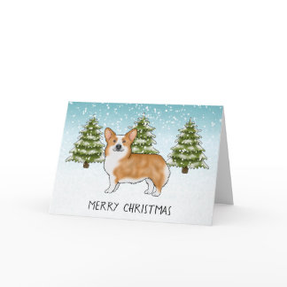 Red Pembroke Welsh Corgi Winter Merry Christmas Card