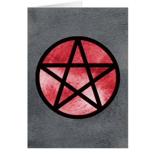 Red Pentacle on Black Watercolor Card