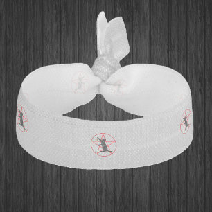 Red Pentagram Black Witch Cat on grey Elastic Hair Tie