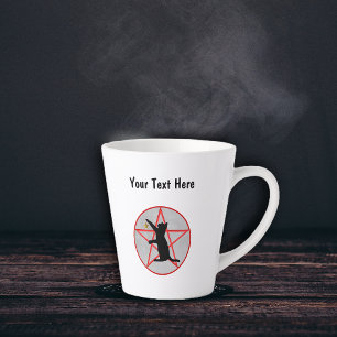 Red Pentagram on Grey in Circle Black Cat Star Latte Mug
