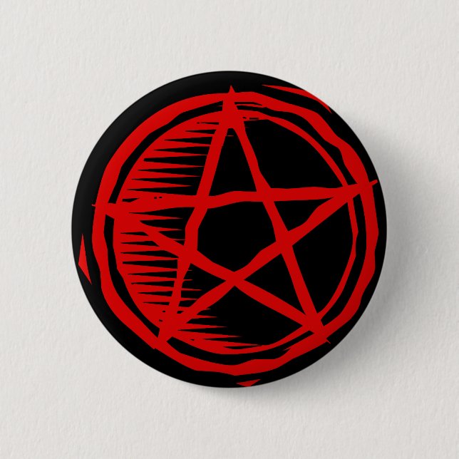 Red Pentagram Pinback Button (Front)