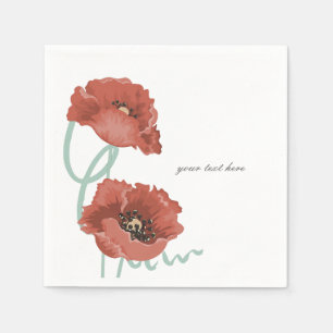 Red Peonies Customizable Party Napkin Set