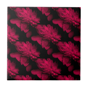 Red Peonies Floral Art Tile