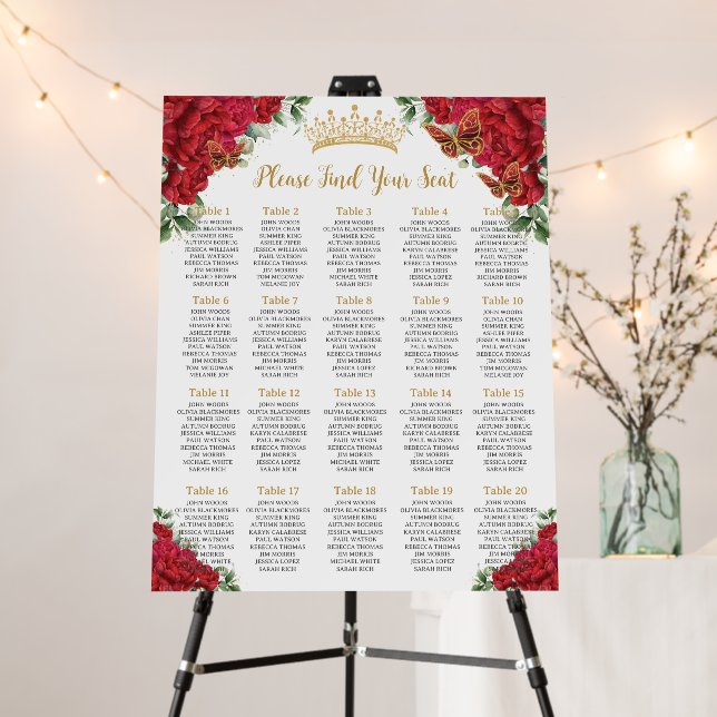 Red Peonies Floral Sweet 16 Quinceañera Seating Foam Board (In Situ (Stand))