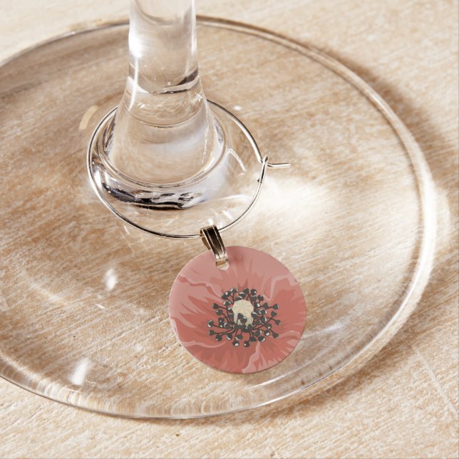 Red Peonies Flower Wedding Wine Charm (In Situ)