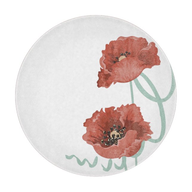 Red Peonies Glass Cutting Board (Front)