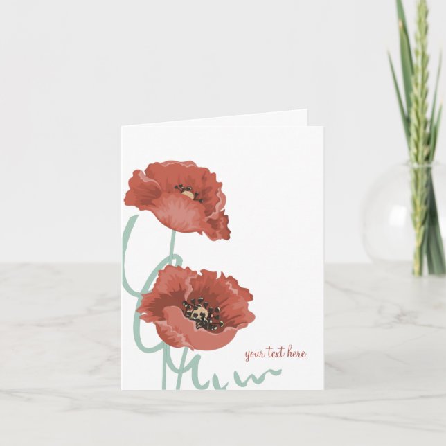 Red Peonies Personalized Note Cards (Front)