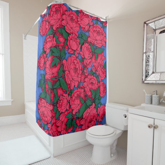 Red Peonies Shower Curtain (In Situ)
