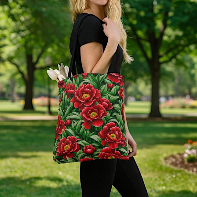 Red Peonies Tote Bag (Creator Uploaded)